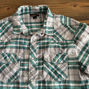 Men’s Helix Green White Plaid Button Down Shirt L Long Sleeve Casual workwear
